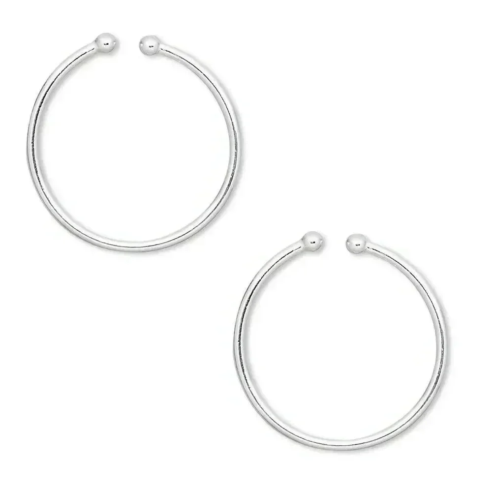 Clip On Hoop Earrings Silver Plated Sleek Pierced Look 20mm Diameter Dangle